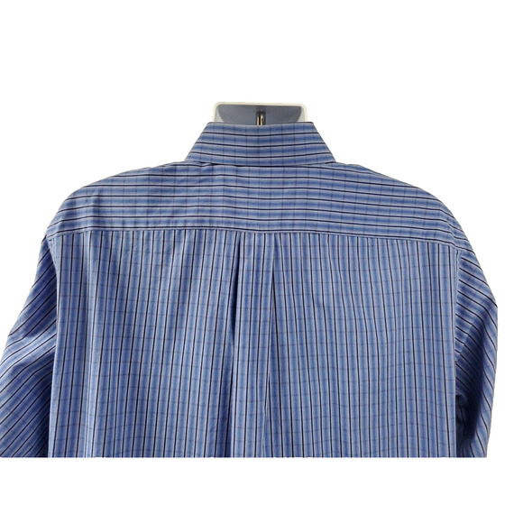 Michael Kors Mens Button Up Long Sleeve Shirt Blue Black Striped 17 XL 34/35 - Picture 4 of 10